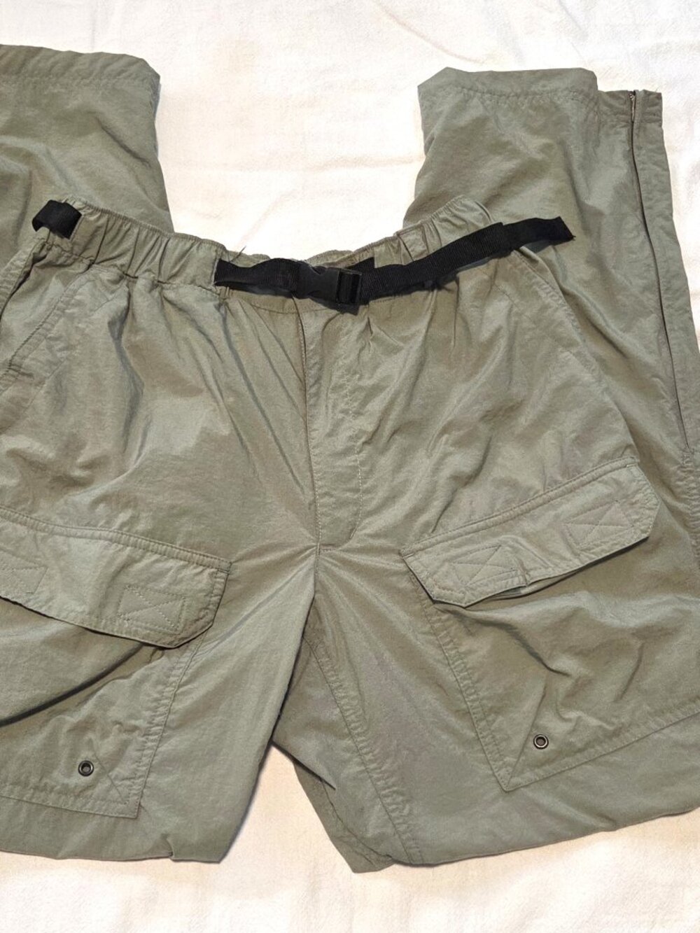 REI Pants Mens Medium Olive Green Cargo Hiking Nylon Built-In Belt - Medium L 32